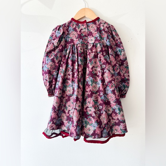 Vintage JoJoe Fashions Floral Dress - Velvet Bow & Trim,Long Puff Sleeve -Size 4 - Picture 4 of 9